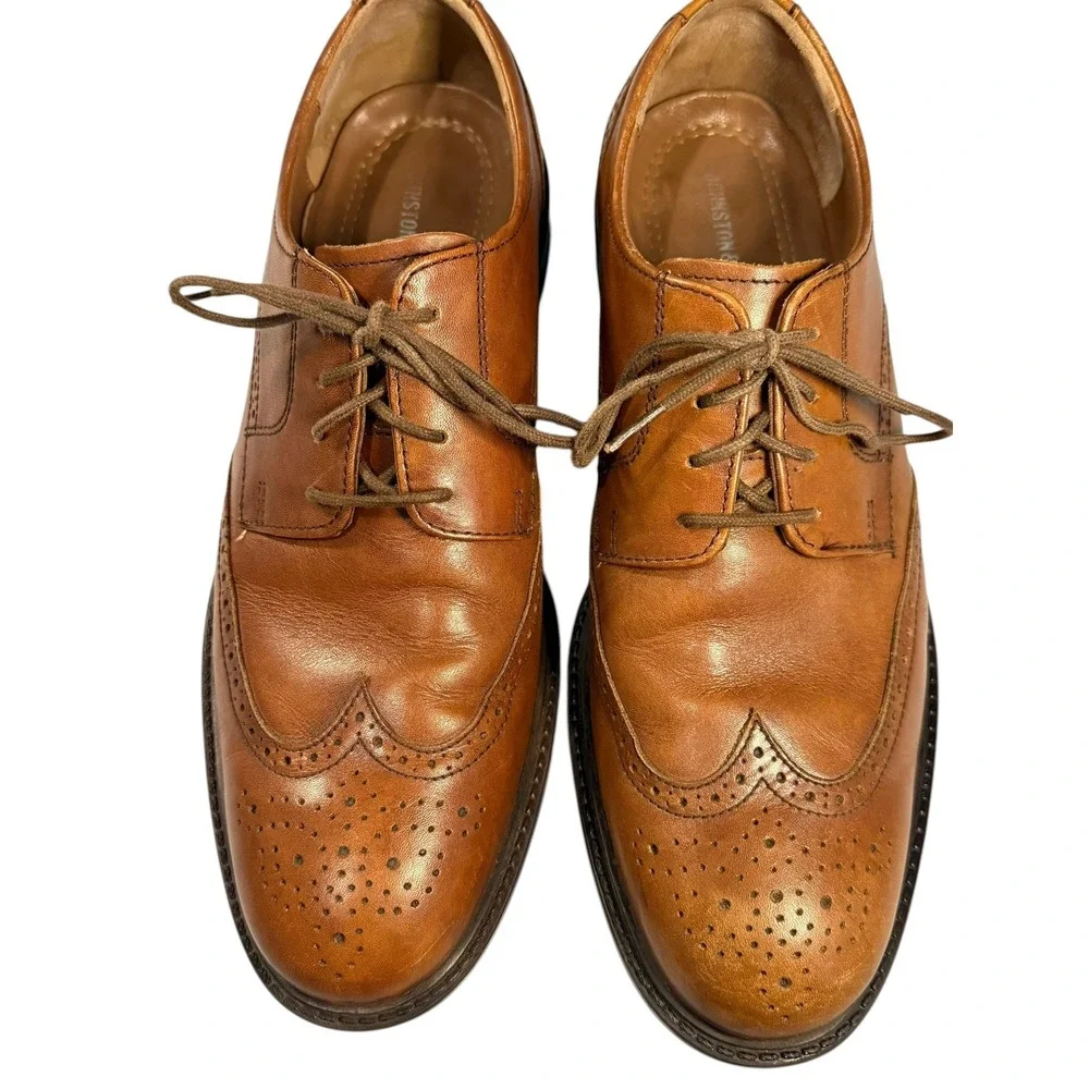 Johnston & Murphy 20-1862 Tabor Brown Leather Wingtip Shoes Mens Size 11 1/2 M